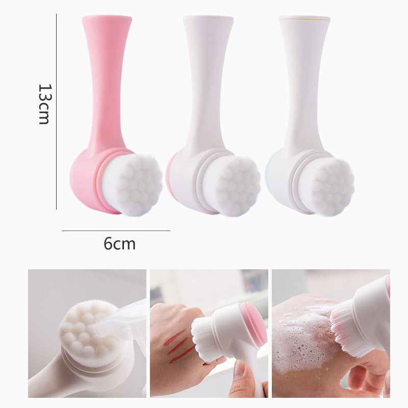 3D Double-sided Face Wash Brush Soft Hair Silicone Household Manual