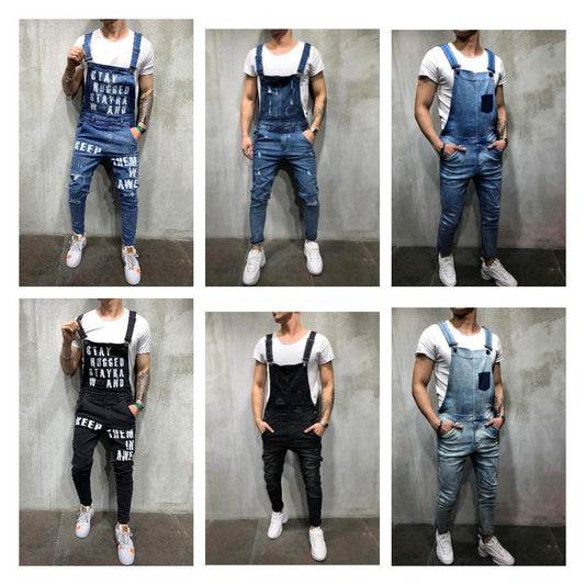 Wish Fashion Men&#039;s Strap Denim Pants Ripped Jeans Trousers Popular Popular Work Clothes