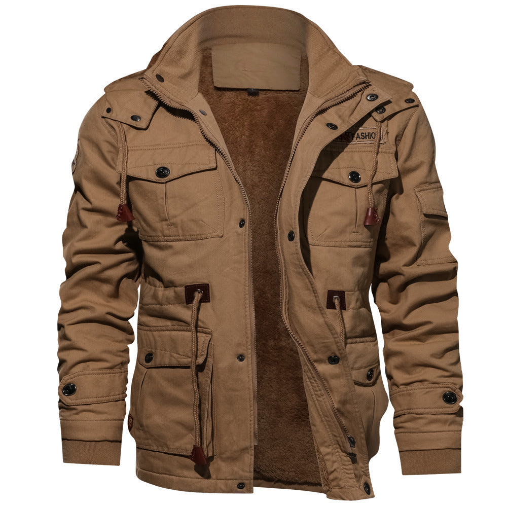 Men&#039;s Detachable Hooded Fleece-lined Thickened Washed Coat Plus Size Casual Jacket