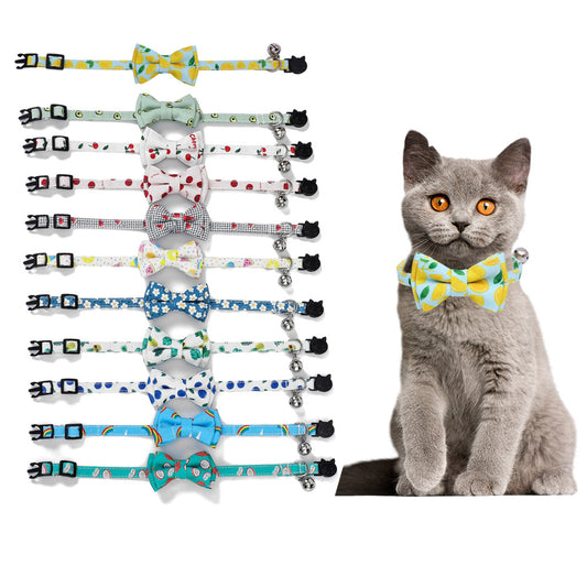 New Pet Collar, Cat Face Safety Buckle, Cat Bell Collar, Cat Bow Tie Collar