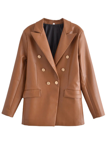 2021 Autumn Foreign Trade Dropshipping Women's Double-breasted Leather Blazer Suit