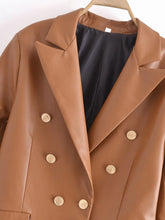 2021 Autumn Foreign Trade Dropshipping Women's Double-breasted Leather Blazer Suit