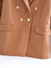 2021 Autumn Foreign Trade Dropshipping Women's Double-breasted Leather Blazer Suit