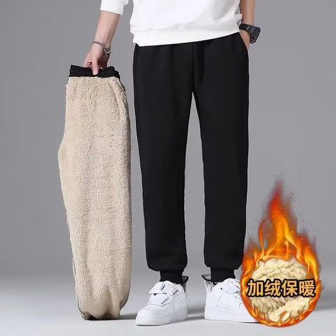 2022 New Sports Velvet Pants Men's Fleece-lined Thickened Loose Leg Sports Casual Trousers Winter Large Size