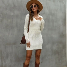 2023 Autumn And Winter Foreign Trade Cross-border Women's Sweater Waist Twist Hip Dress European And American Fashion Knitted Dress
