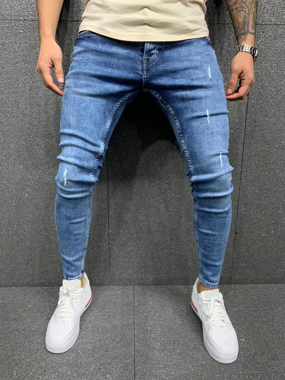 Foreign Trade High Quality Men&#039;s Rubbed Feet Stretch Jeans Amazon Skinny Jeans Men&#039;s Jeans