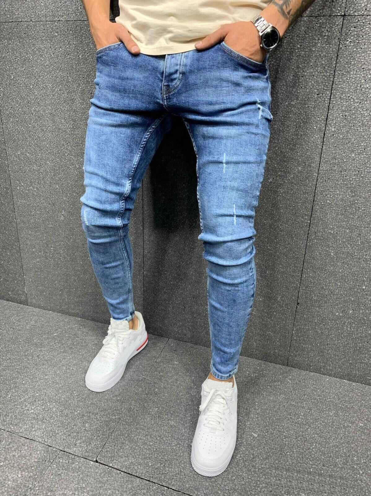 Foreign Trade High Quality Men&#039;s Rubbed Feet Stretch Jeans Amazon Skinny Jeans Men&#039;s Jeans