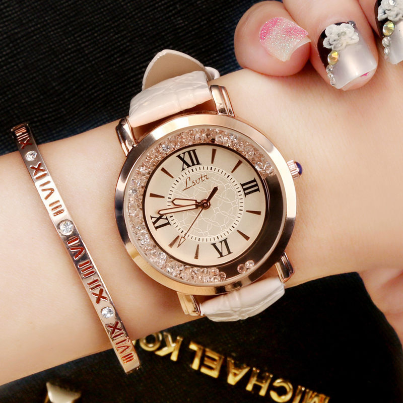 Women Watch Flowing Rhinestone Fashion Pu Leather Lady