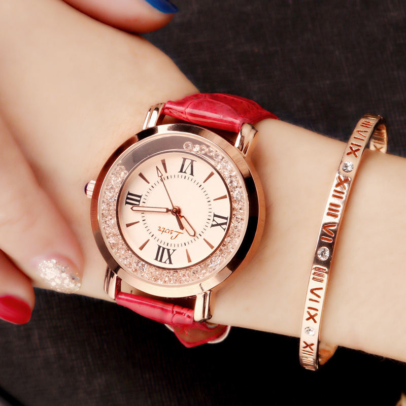 Women Watch Flowing Rhinestone Fashion Pu Leather Lady