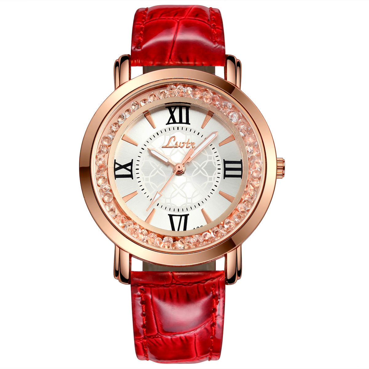 Women Watch Flowing Rhinestone Fashion Pu Leather Lady