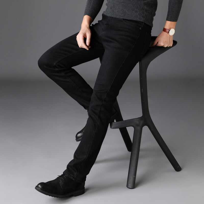 New Men&#039;s Black Jeans High Elastic Men&#039;s Black Slim Pants Jeans Men