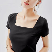 95 CoTTon Square Collar T-shirT Women's ShorT-sleeved T-shirT Half-sleeved Slim Sexy Top Summer 2024 ReTro Women's VersaTile New STyle