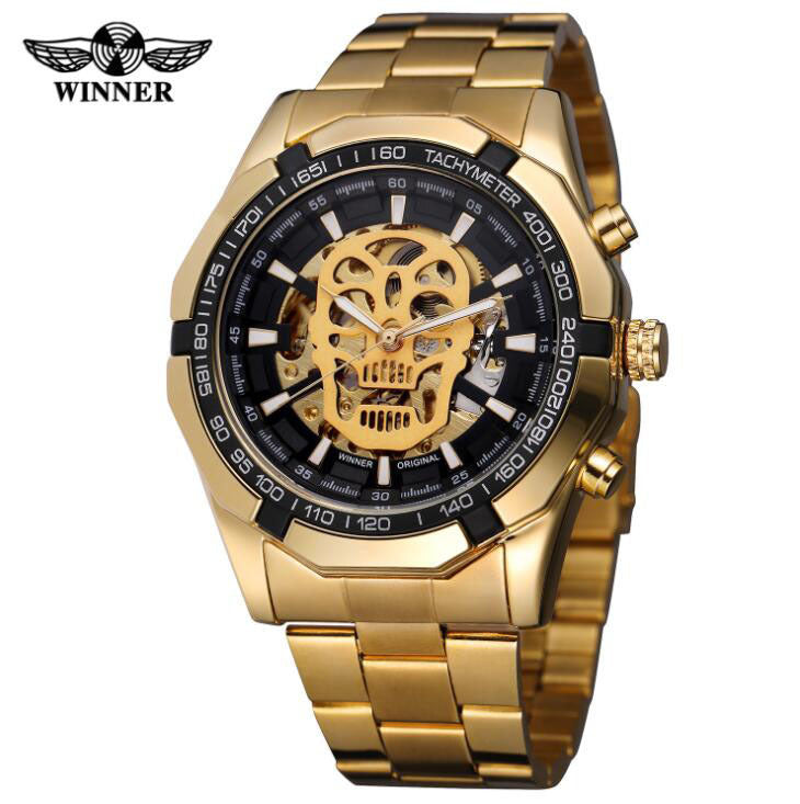 European And American Men&#039;s Fashionable And Casual Luminous Skull Hollow Automatic Mechanical Watch