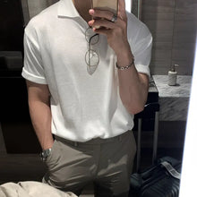 ASCLO Summer Korean New Knitted Short-sleeved Polo Collar Top Korean Breathable Casual Simple Loose T-shirt For Men