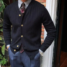 Autumn And Winter Knitted Cardigan Men's Casual V-neck Button Sweater Solid Color Coat Men