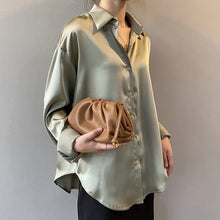 Autumn Fashion Button Up Satin Silk Shirt Vintage Blouse Wom