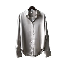 Autumn Fashion Button Up Satin Silk Shirt Vintage Blouse Wom