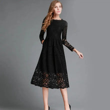 Autumn New Women's Clothing Dress Round Neck Hollow Simple Lace Long Sleeve Slim Midi Dress