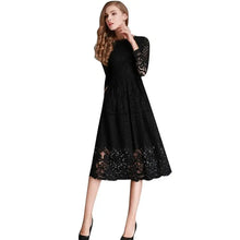 Autumn New Women's Clothing Dress Round Neck Hollow Simple Lace Long Sleeve Slim Midi Dress