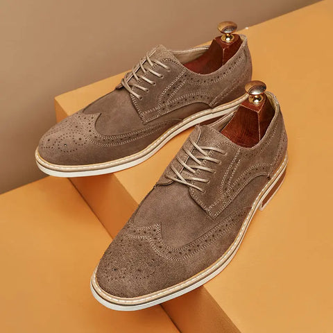 British Retro New Leather Cow Suede Brogue Carved Formal Suit Business Men's Leather Shoes Casual All-match