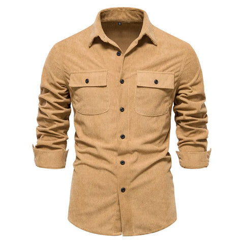Casual Solid Color Long Sleeve Men's Corduroy Shirt