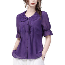 European Station 2024 Summer Chiffon Shirt Tops Women's Thin Short-sleeved Lace Collar Flesh-covering Bottoming Shirt Chic Shirt