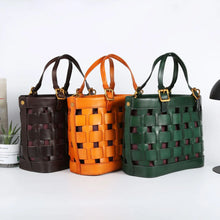 First Layer Vegetable Tanned Leather Handmade Woven Bag Artistic Vintage Cowhide Women's Bag Fashionable Shoulder Vegetable Basket Handbag