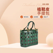 First Layer Vegetable Tanned Leather Handmade Woven Bag Artistic Vintage Cowhide Women's Bag Fashionable Shoulder Vegetable Basket Handbag