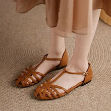 Flat Shoes Women's  Spring And Summer New Fashion Hollow Breathable Korean Style One-word Buckle Fashion Shoes Spot Women's Shoes