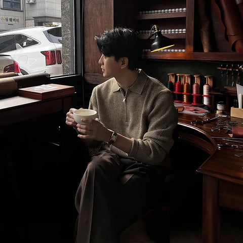 Half Zipper Lel Polo Shirt Sweater Men's Spring And Autumn Korean High-end Cleanfit Casual Knitted Sweater