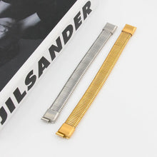 Hip-hop Hot Style Stainless Steel Fine Polished Side Pull Magnetic Buckle Elastic Wide Face Bracelet Middle Texture Couple Design Bracelet