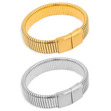 Hip-hop Hot Style Stainless Steel Fine Polished Side Pull Magnetic Buckle Elastic Wide Face Bracelet Middle Texture Couple Design Bracelet