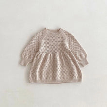 INS Style Korean Style Girls' Sweater Skirt Baby Cotton Vintage Hollow Puff Sleeve Knitted Dress