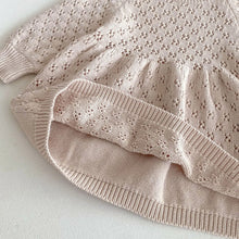 INS Style Korean Style Girls' Sweater Skirt Baby Cotton Vintage Hollow Puff Sleeve Knitted Dress