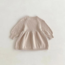 INS Style Korean Style Girls' Sweater Skirt Baby Cotton Vintage Hollow Puff Sleeve Knitted Dress