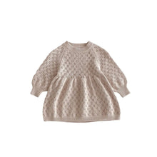 INS Style Korean Style Girls' Sweater Skirt Baby Cotton Vintage Hollow Puff Sleeve Knitted Dress
