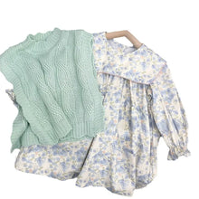 Korean Style Children's Clothing New Girls' Autumn Clothing Suit Little Girl Western Style Floral Long Sleeve Dress Knitted Vest Foreign Trade