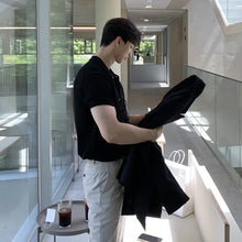 Korean Style Shirt Short-sleeved Summer New Casual Black Button Lapel Shirt Men's Slim-fit Knitted T-shirt