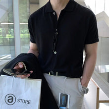 Korean Style Shirt Short-sleeved Summer New Casual Black Button Lapel Shirt Men's Slim-fit Knitted T-shirt