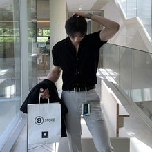 Korean Style Shirt Short-sleeved Summer New Casual Black Button Lapel Shirt Men's Slim-fit Knitted T-shirt