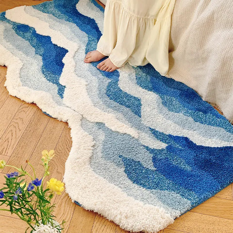 Light Luxury Wave Tufted Special-shaped Flocking Carpet Living Room Household Non-slip Bedroom Bedside Blanket Machine Washable Cross-border Exclusive