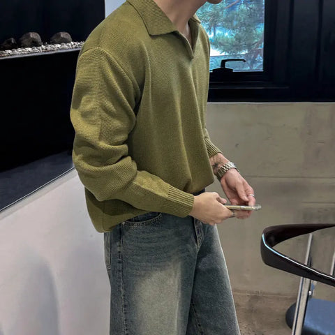 Light Mature Style V-neck Sweater Men's Autumn And Winter Loose Sticky Soft Sweater Korean Style Trendy Simple Base Shirt