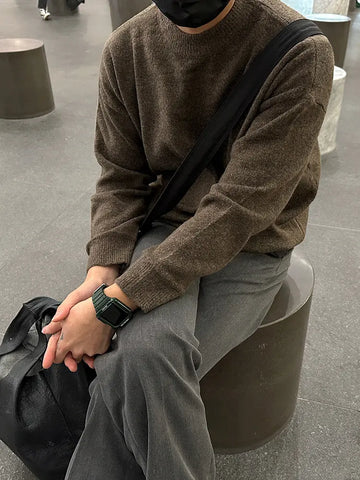 MYQ Lazy Style Round Neck Sweater Men's Autumn Korean Style Loose Bottoming Sweater Autumn And Winter Warm Coat