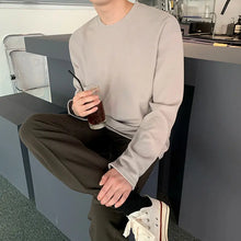 MYQ Long-sleeved T-shirt Men's Round Neck Autumn Korean Style Loose Fashionable Casual Solid Color Cotton T-shirt Base Shirt Top