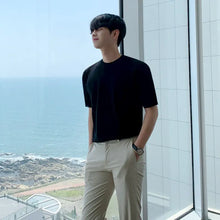 MYQ Men's Summer Short-sleeved T-shirt Korean Slim-fit Round Neck Solid Color Knit T-shirt All-match Trendy Half-sleeved T-shirt