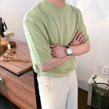 MYQ Men's Summer Short-sleeved T-shirt Korean Slim-fit Round Neck Solid Color Knit T-shirt All-match Trendy Half-sleeved T-shirt