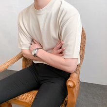 MYQ Men's Summer Short-sleeved T-shirt Korean Slim-fit Round Neck Solid Color Knit T-shirt All-match Trendy Half-sleeved T-shirt