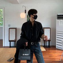 MYQ Shirt Long Sleeve Men's Autumn Loose Korean Style High-grade Shirt Light Mature Style Casual Solid Color Shirt