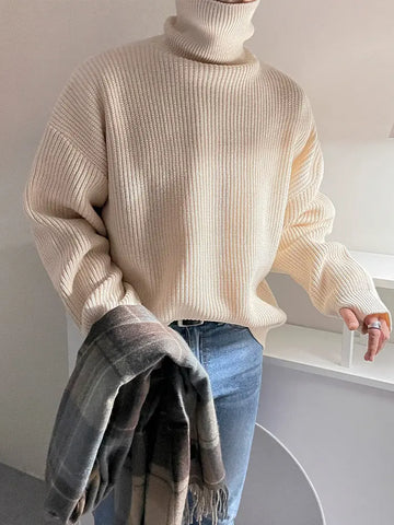 MYQ Solid Color Turtleneck Sweater Men's Winter Thickened Warm Inner Wear Korean Style Trendy Loose Bottoming Sweater