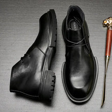 Men's Boots Genuine Leather Mid-top Martin Boots, Fashionable And Versatile Thick-soled Work Boots, Round Toe Plus Velvet High-top Boots